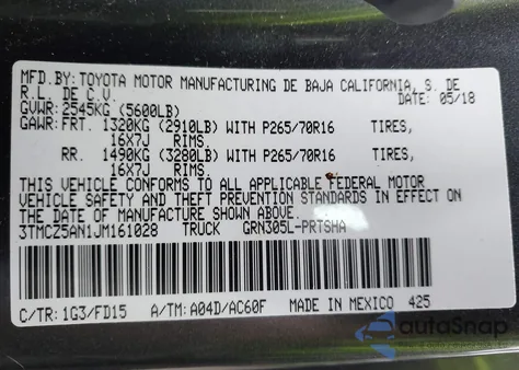 2018 Toyota Tacoma Trd Off Road из США, поврежденный, VIN 3TMCZ5AN1JM161028